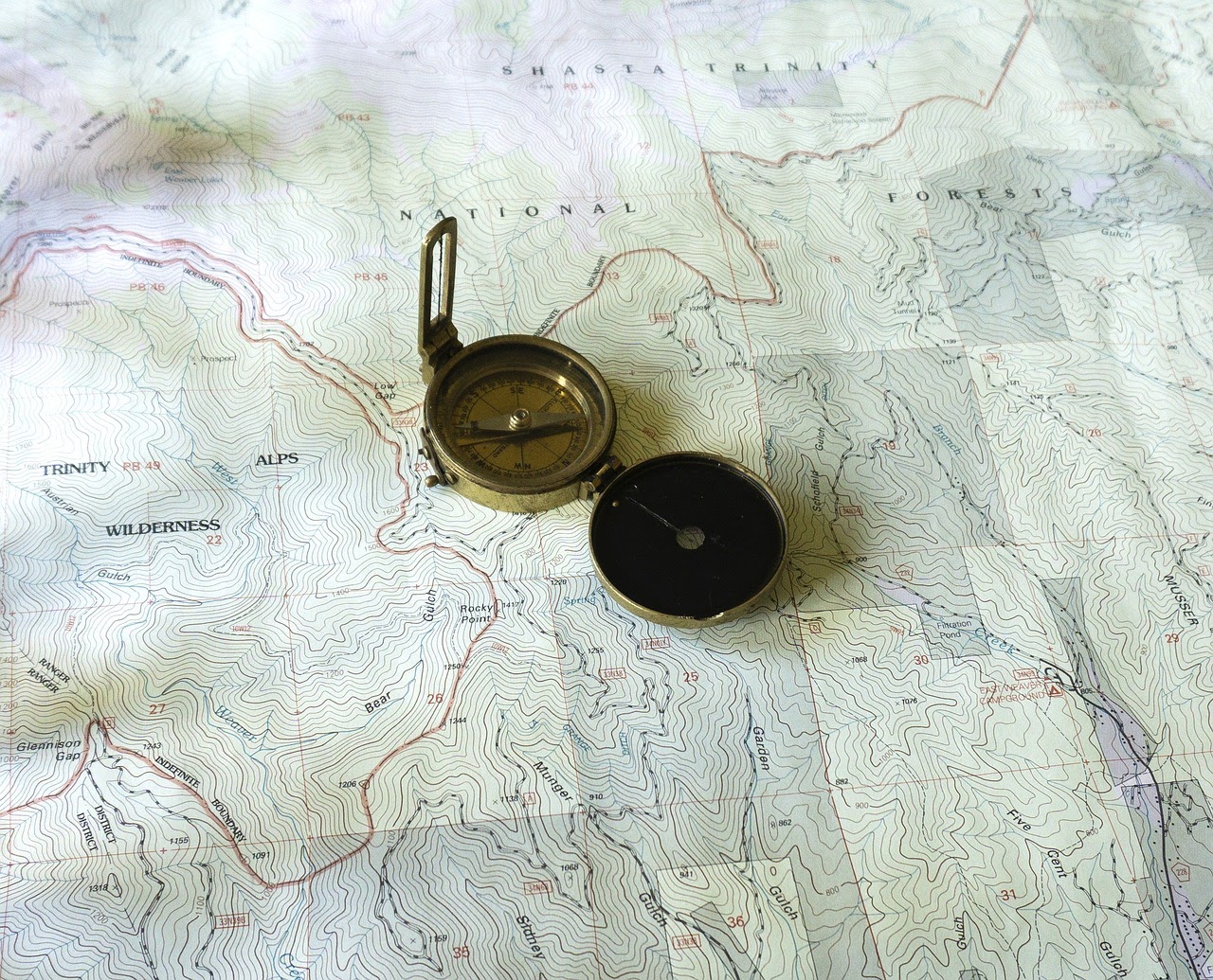 Topo map with compass